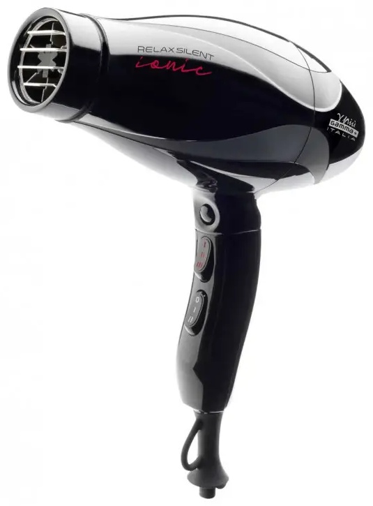 Фен для волос бесшумный с ионизацией черный мощность 1800-2100 Квт